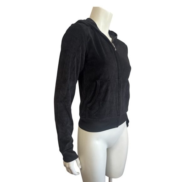 JUICY COUTURE Hoodie Y2K Black Velour RARE Rhinestone Pink Crown Logo Large NWT - Picture 4 of 11